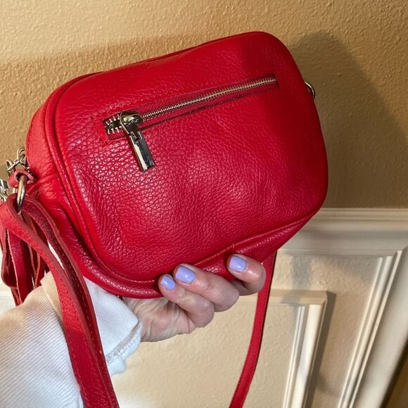 Vintage Red Leather Crossbody Purse Made In Italy - Picture 14 of 16